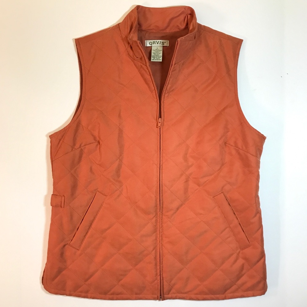 Orvis Quilted Lined Full Zip Vest Orange Sz Small